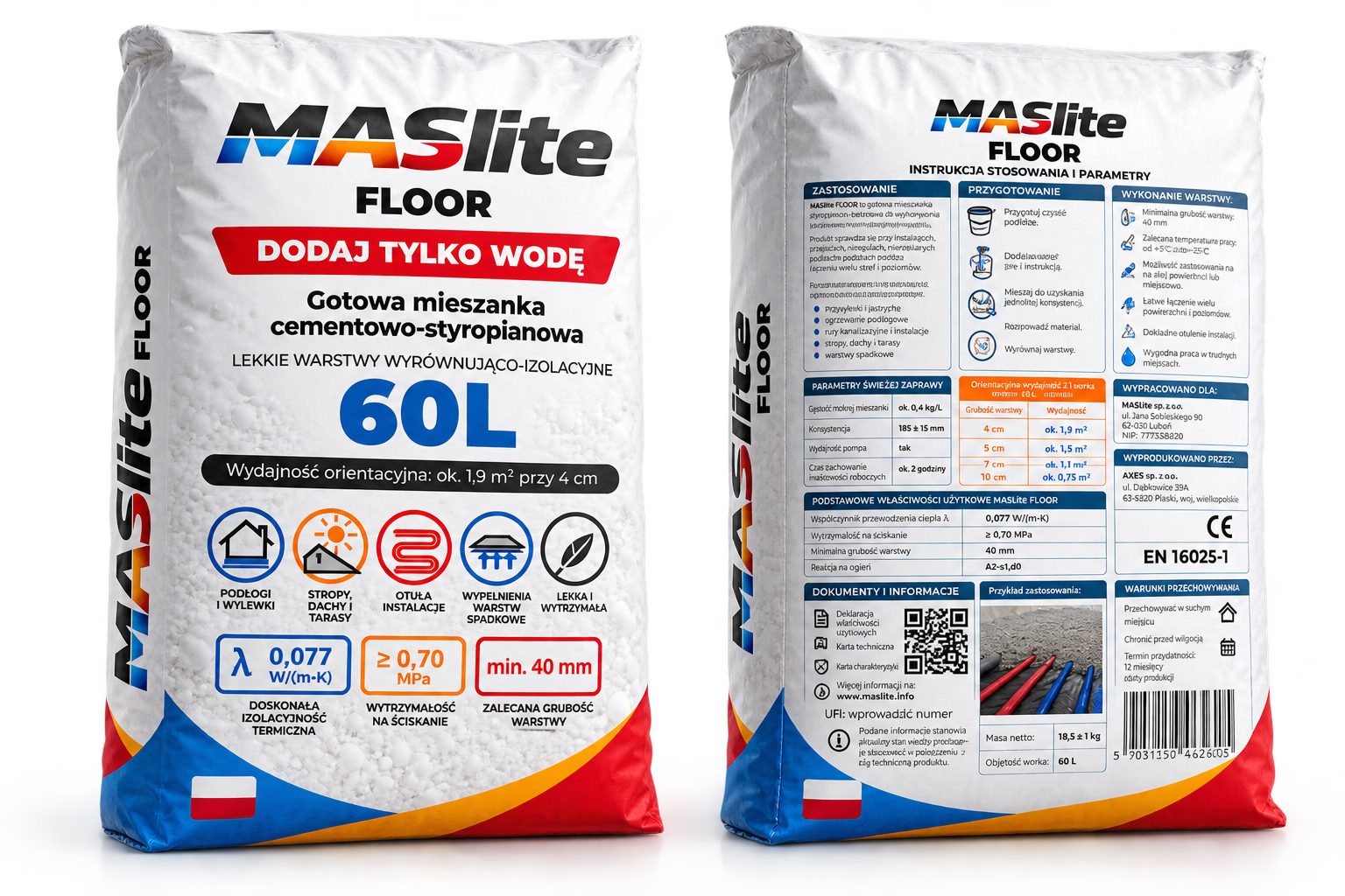 Worek MASlite FLOOR 60 L – przód i tył